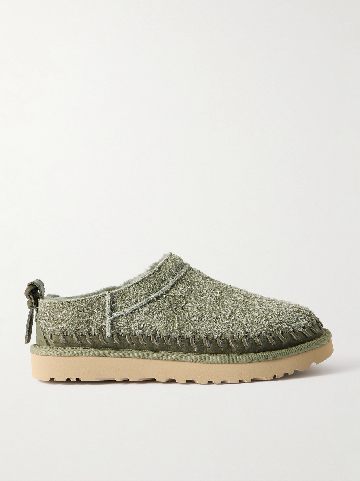 Ugg Micro Biarritz Braided Leather-trimmed Brushed-suede Slippers In Green