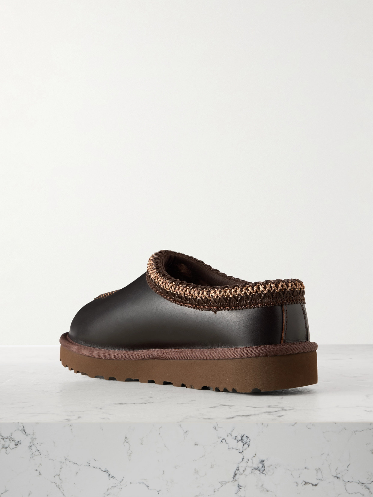 Ugg Tasman Regen Embroidered Leather Slippers In Brown