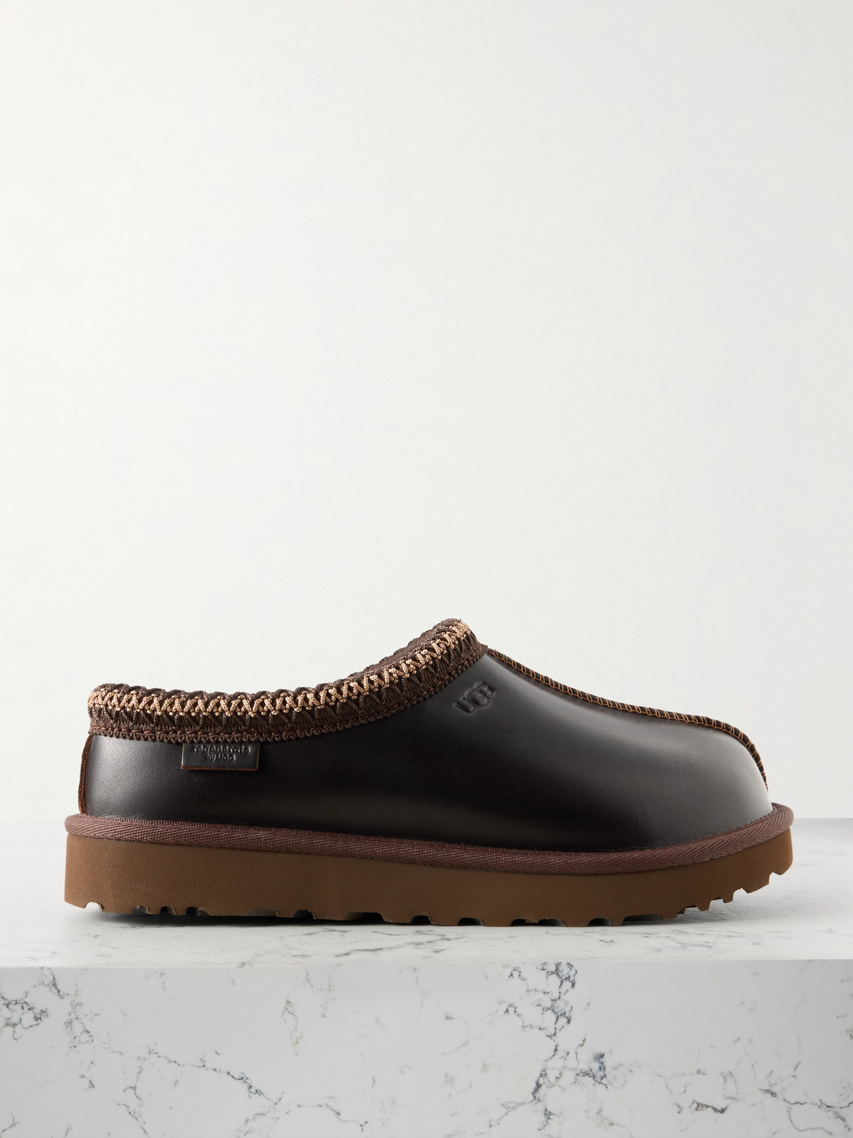 Ugg Tasman Regen Embroidered Leather Slippers In Brown