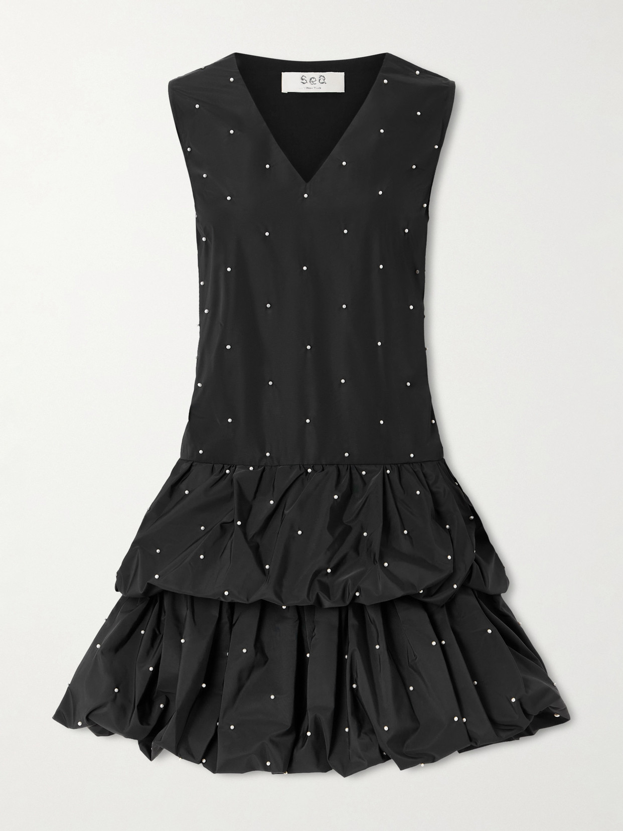 Sea Alberta Tiered Faux Pearl-embellished Taffeta Mini Dress In Black