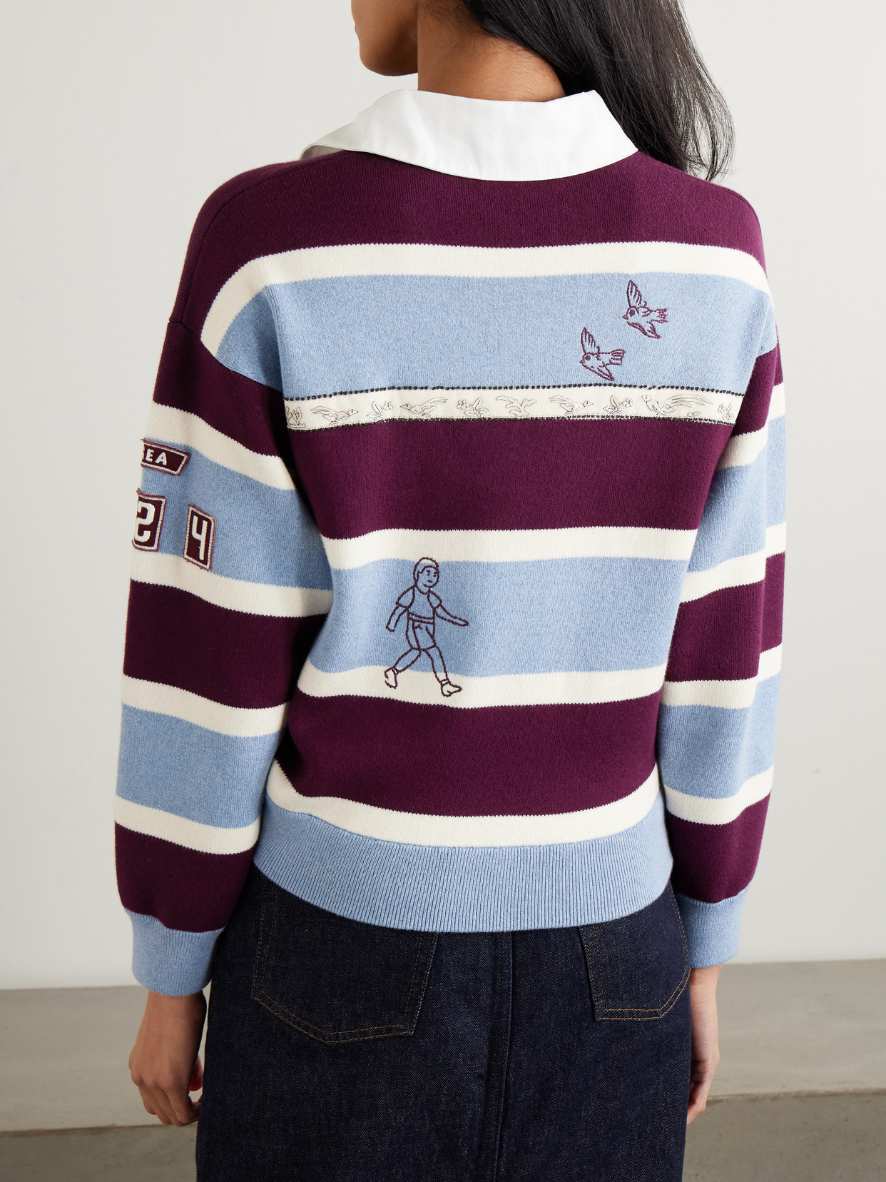 Sea Hester Embroidered Striped Cotton And Cashmere-blend Rugby Shirt In Multi