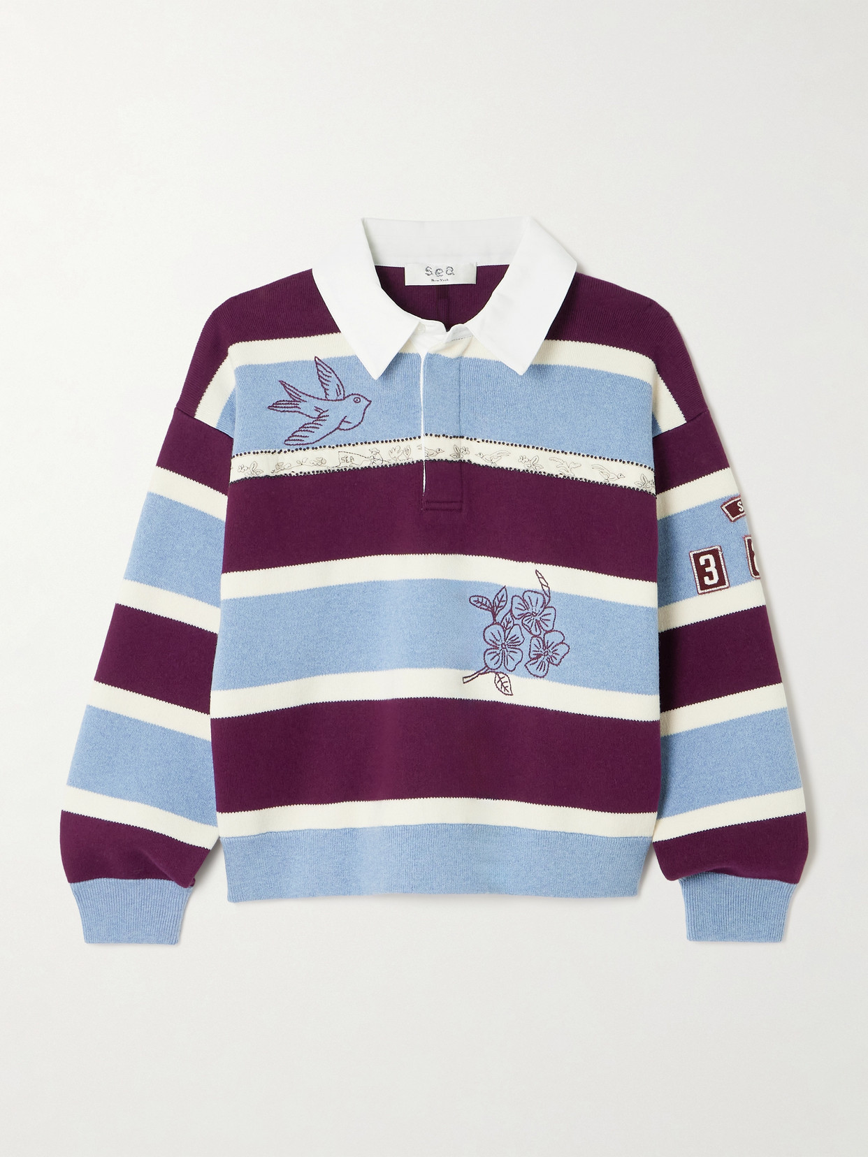 Sea Hester Embroidered Striped Cotton And Cashmere-blend Rugby Shirt In Multi