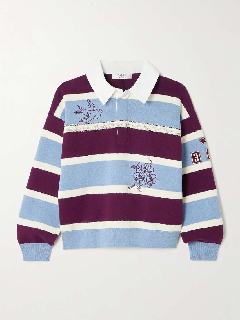 Sea Hester Embroidered Striped Cotton And Cashmere-blend Rugby Shirt