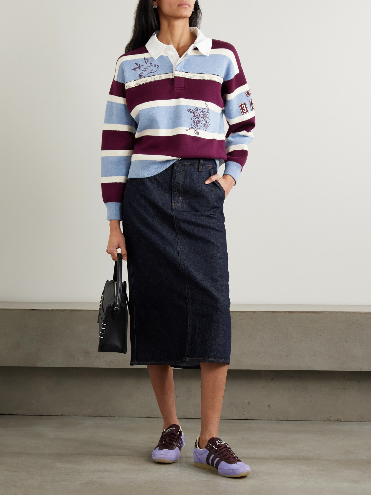 Sea Hester Embroidered Striped Cotton And Cashmere-blend Rugby Shirt In Multi
