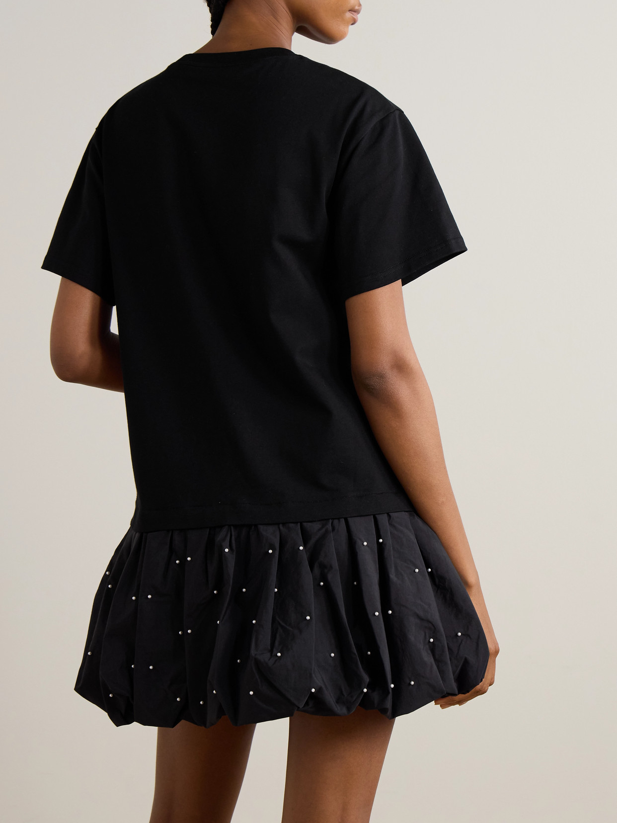Sea Alberta Cotton-jersey And Faux Pearl-embellished Shell Mini Dress In Black
