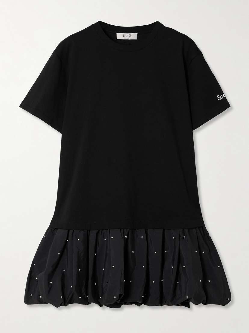 Sea Alberta Cotton-jersey And Faux Pearl-embellished Shell Mini Dress