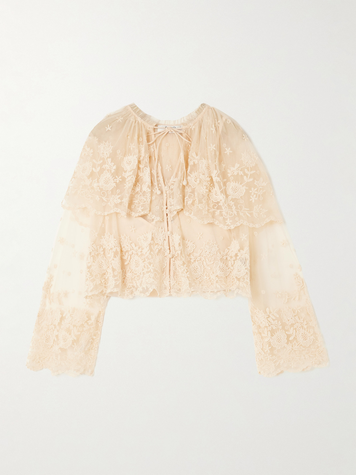 Sea Brontë Embroidered Tiered Mesh Top In Neutral