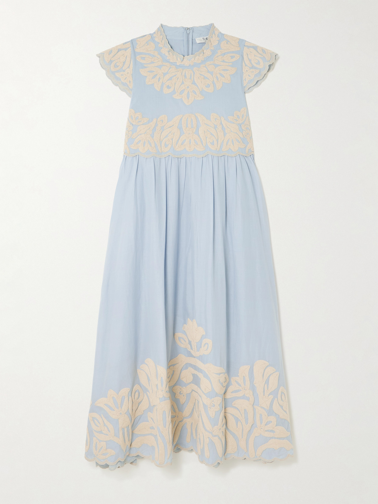 Sea Alexandra Scalloped Embroidered Cotton Midi Dress In Multi