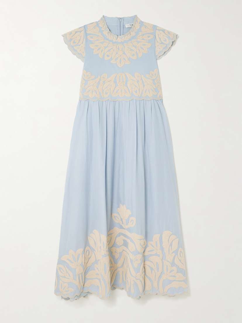 Sea Alexandra Scalloped Embroidered Cotton Midi Dress