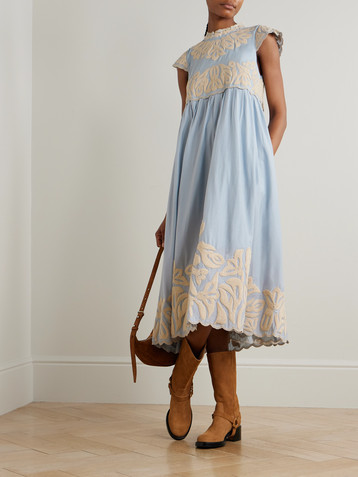 Sea Alexandra scalloped embroidered cotton midi dress