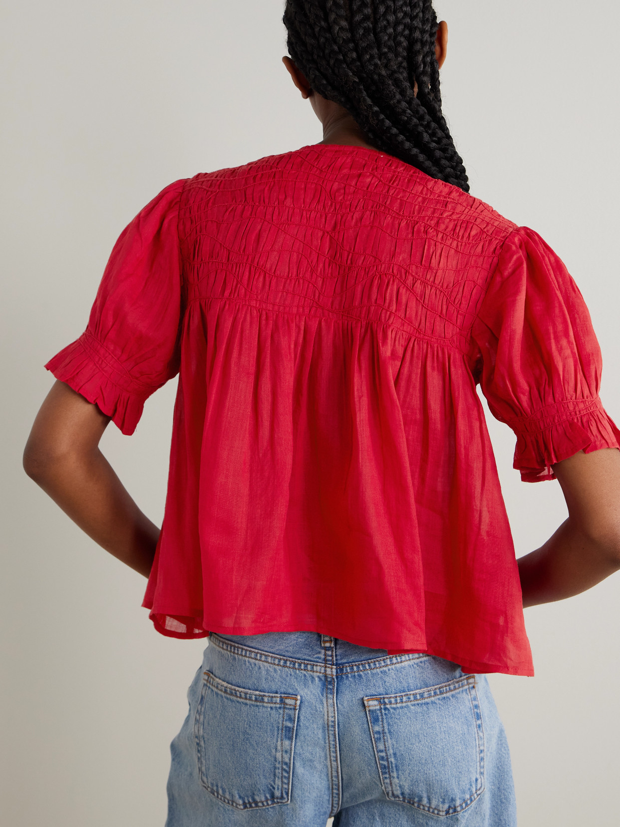 Imogen Cropped Pleated Ramie-Voile Blouse