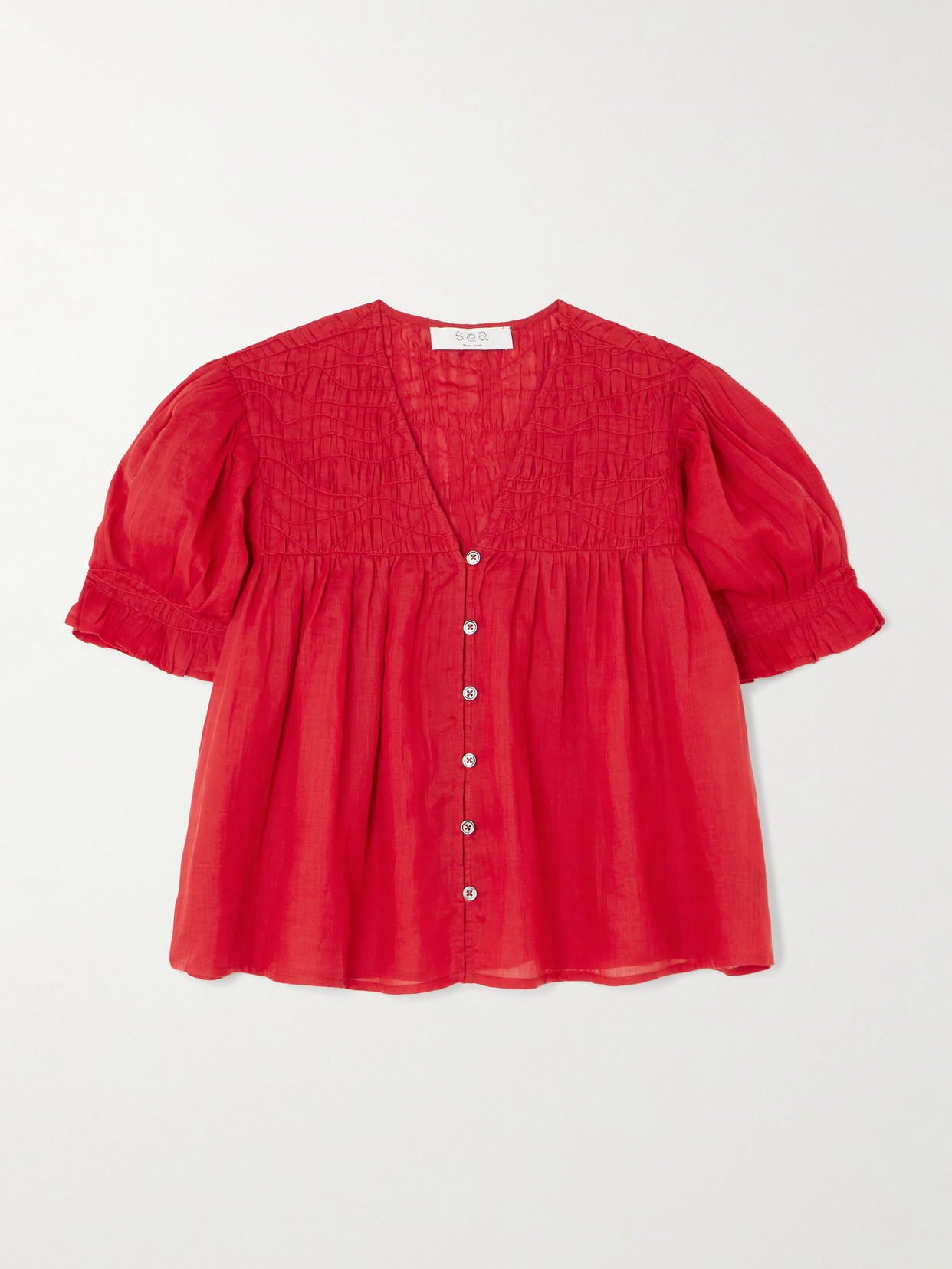 Imogen Cropped Pleated Ramie-Voile Blouse