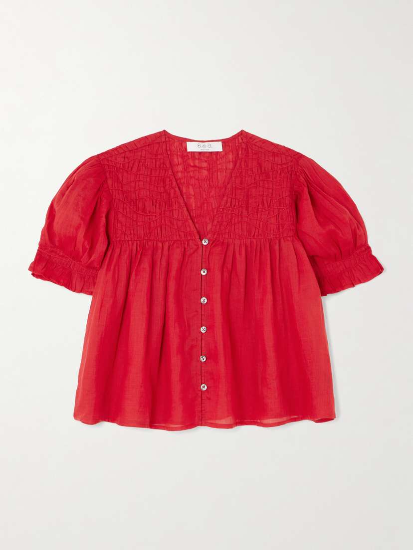 Sea Imogen Cropped Pleated Ramie-voile Blouse