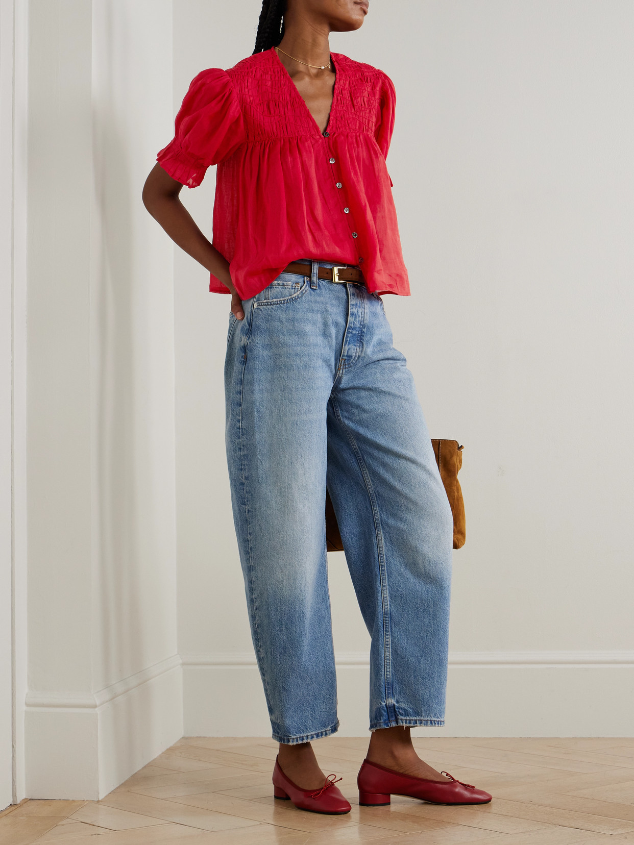 Imogen Cropped Pleated Ramie-Voile Blouse