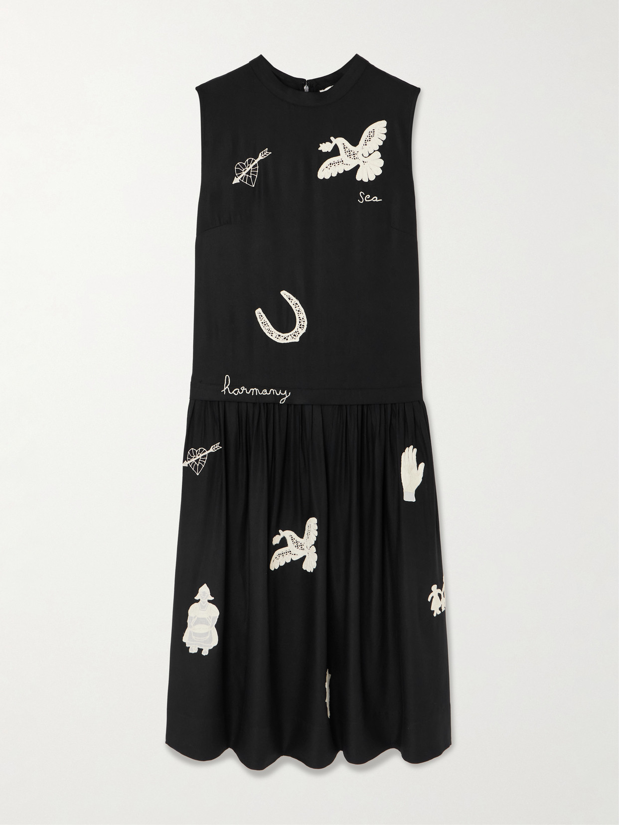 Sea Ellison Embroidered Twill Midi Dress In Black