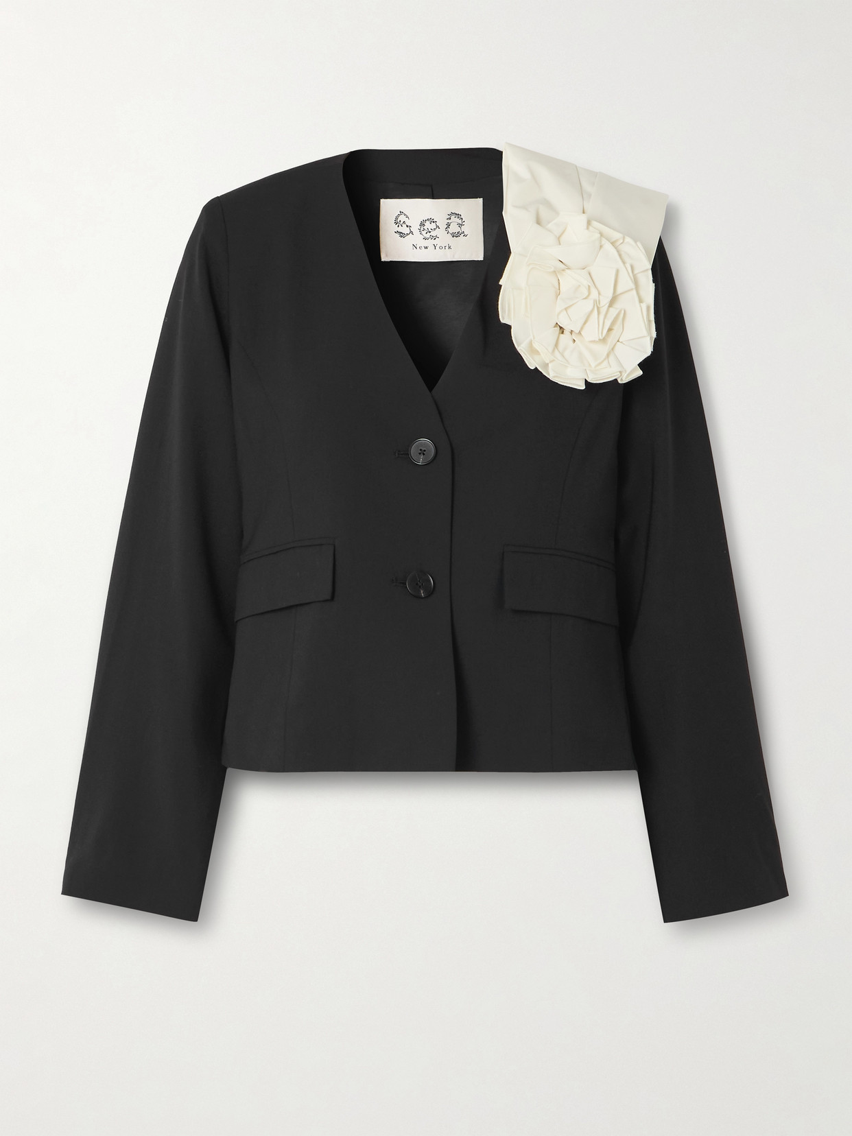 Sea Appliquéd Crepe Blazer In Black