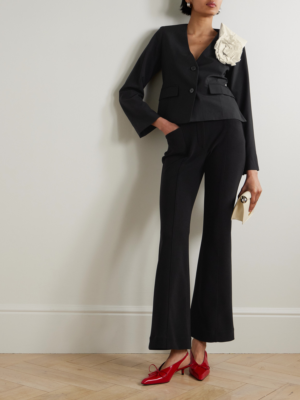Sea Appliquéd Crepe Blazer In Black