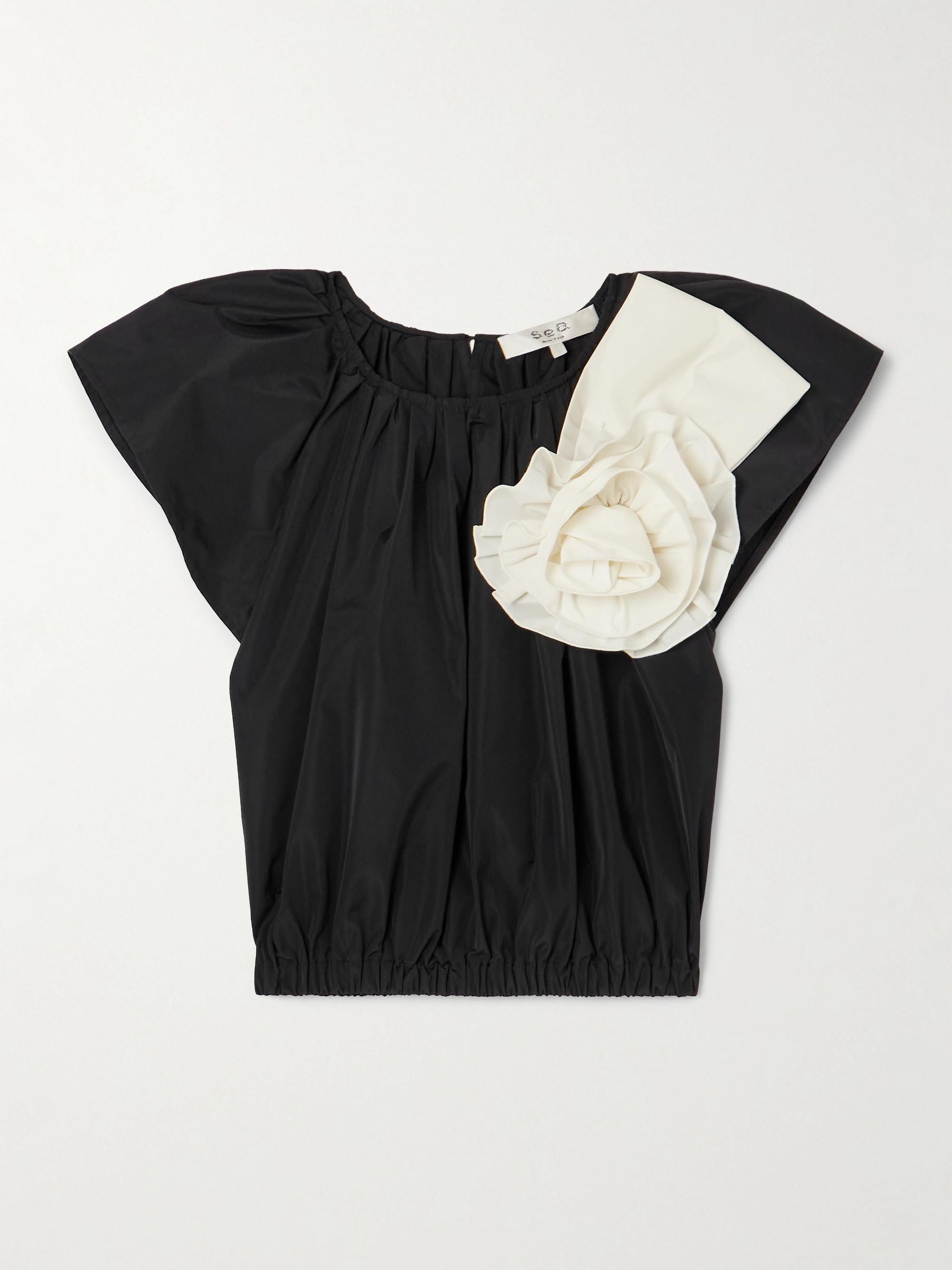 Sea Laurie cropped appliquéd taffeta top