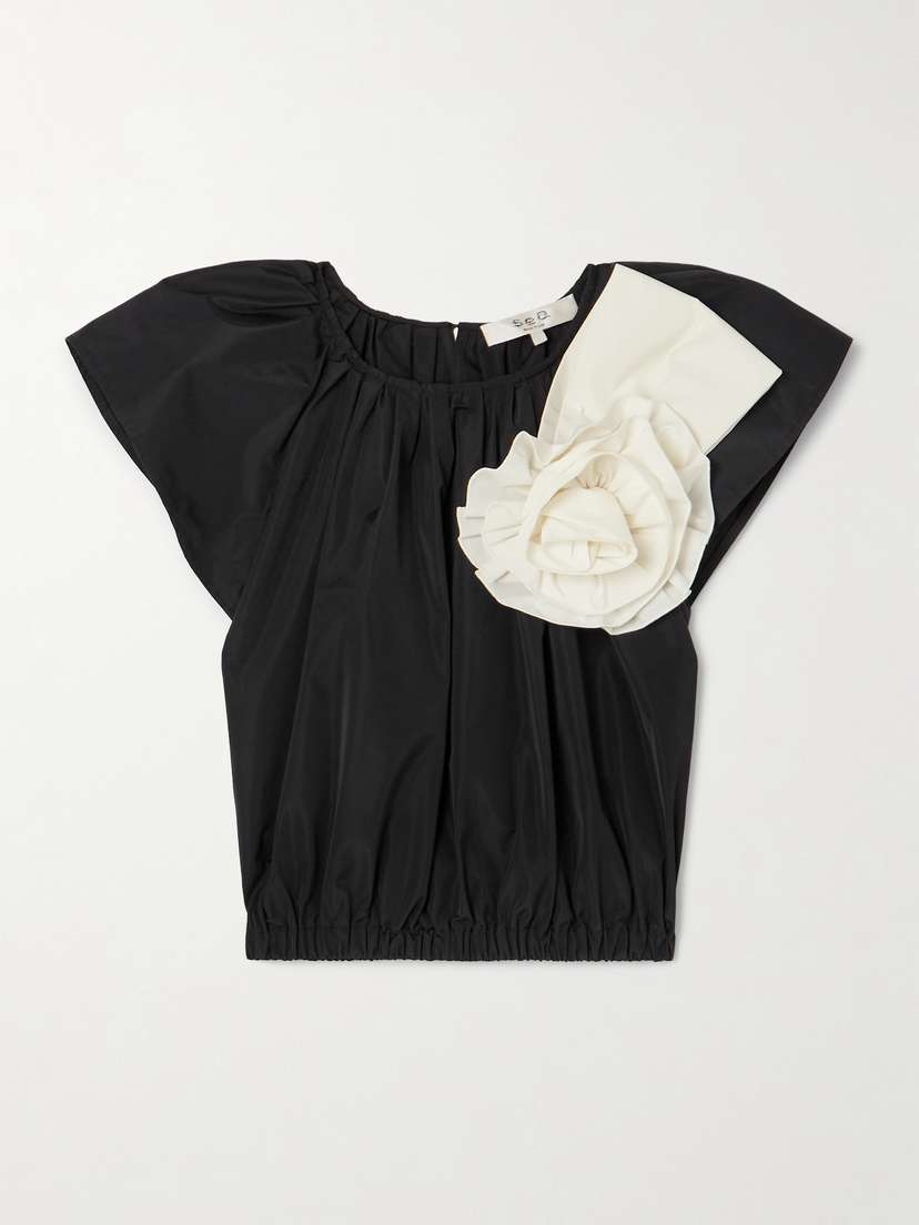 Sea Laurie Cropped Appliquéd Taffeta Top