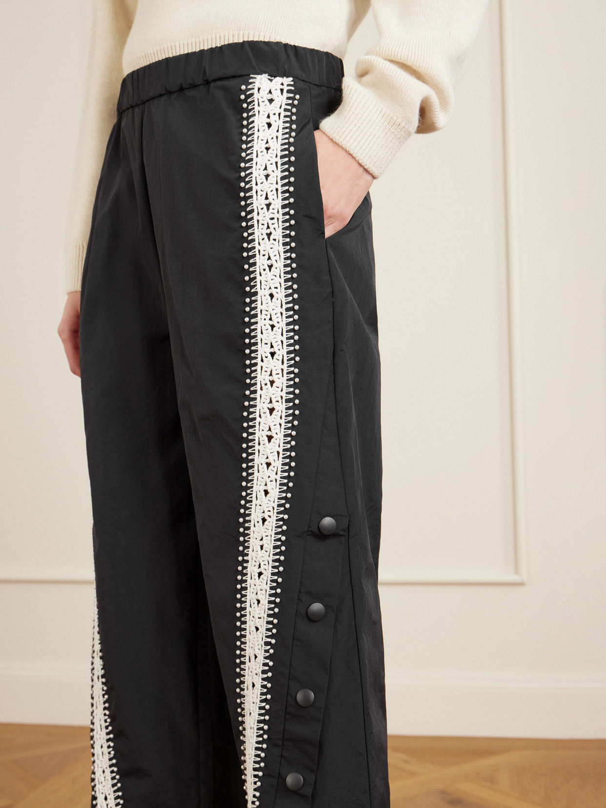 Sea Alberta Embellished Shell Track Pants In Black