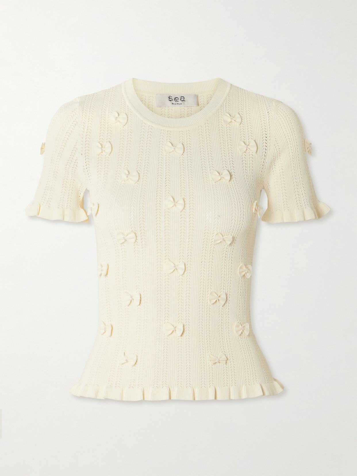 Alberta Embellished Pointelle-Knit Top
