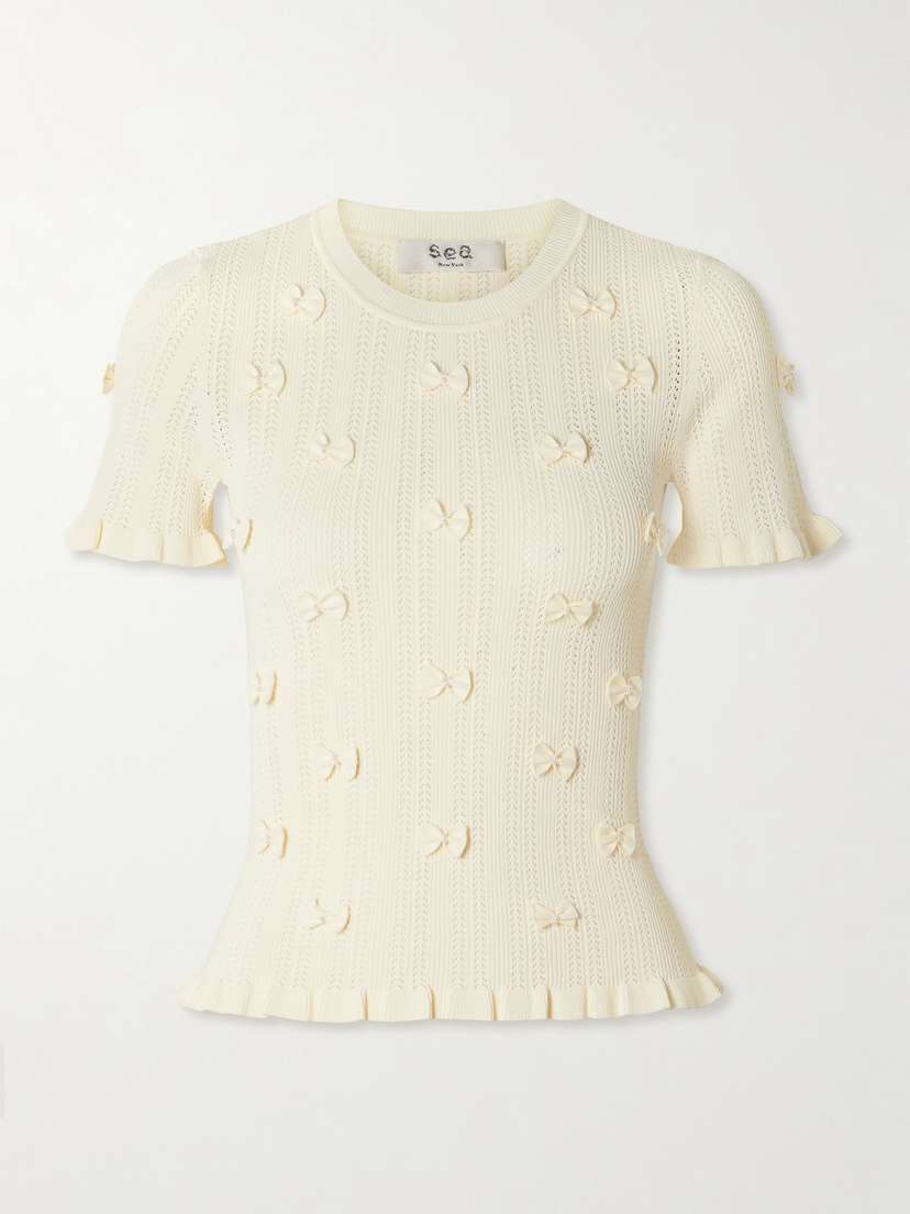 Sea Alberta Embellished Pointelle-knit Top