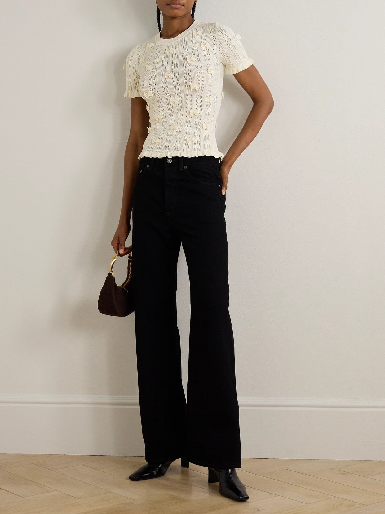 Alberta Embellished Pointelle-Knit Top