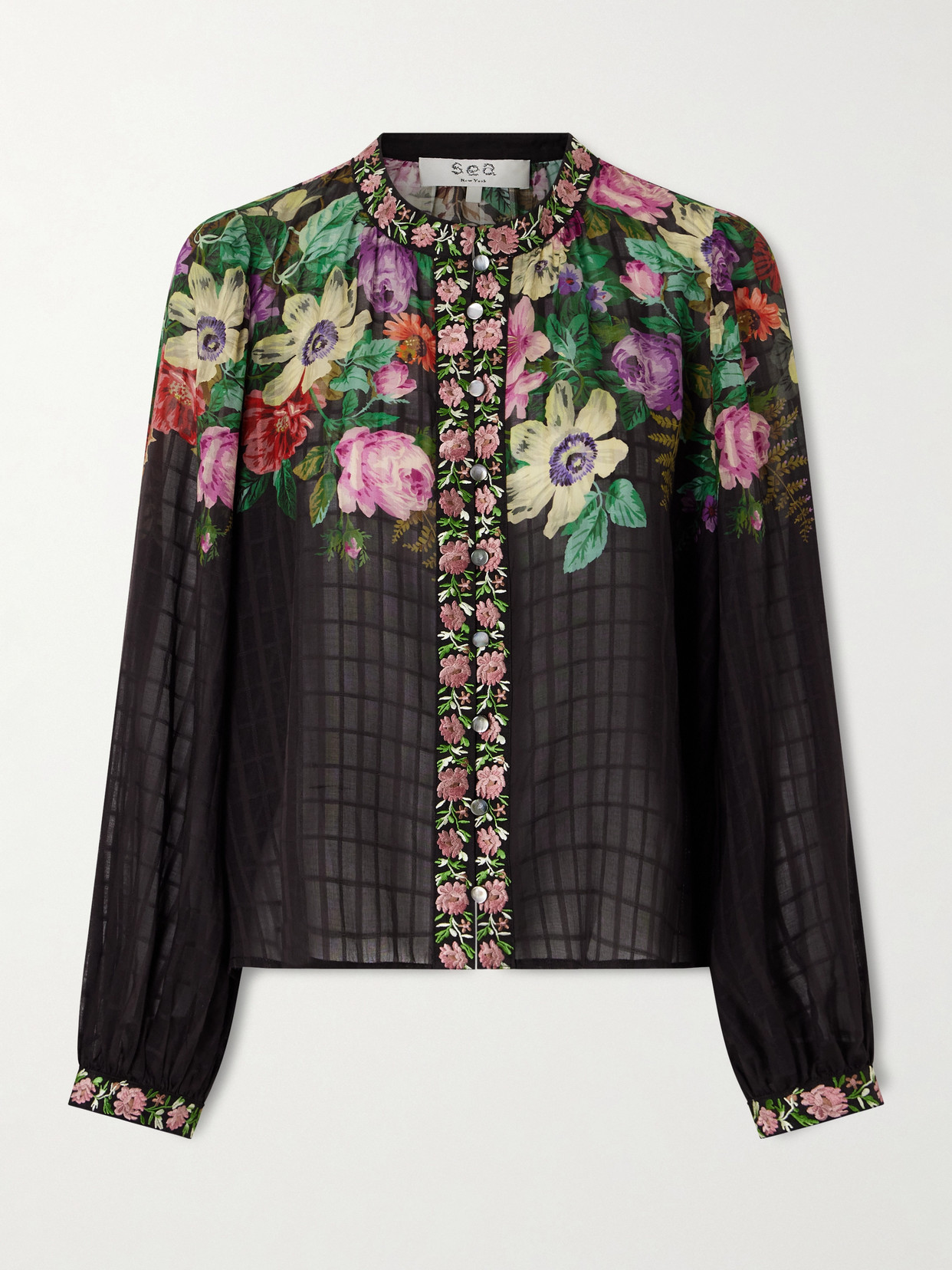 Sea Viktoria Embroidered Floral-print Voile Blouse In Multi