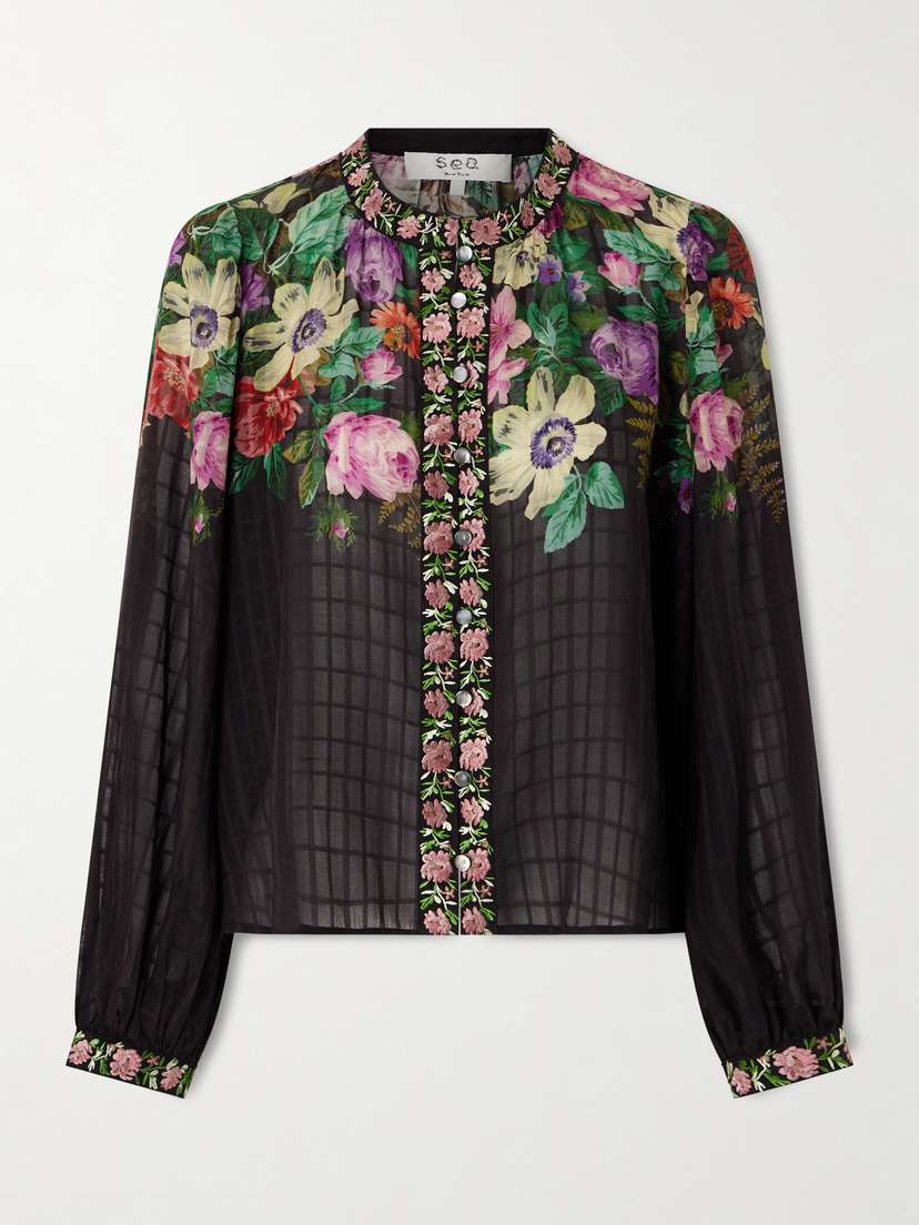 Sea Viktoria Embroidered Floral-print Voile Blouse