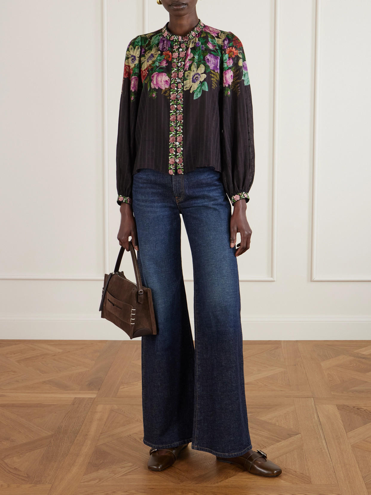 Sea Viktoria Embroidered Floral-print Voile Blouse In Multi