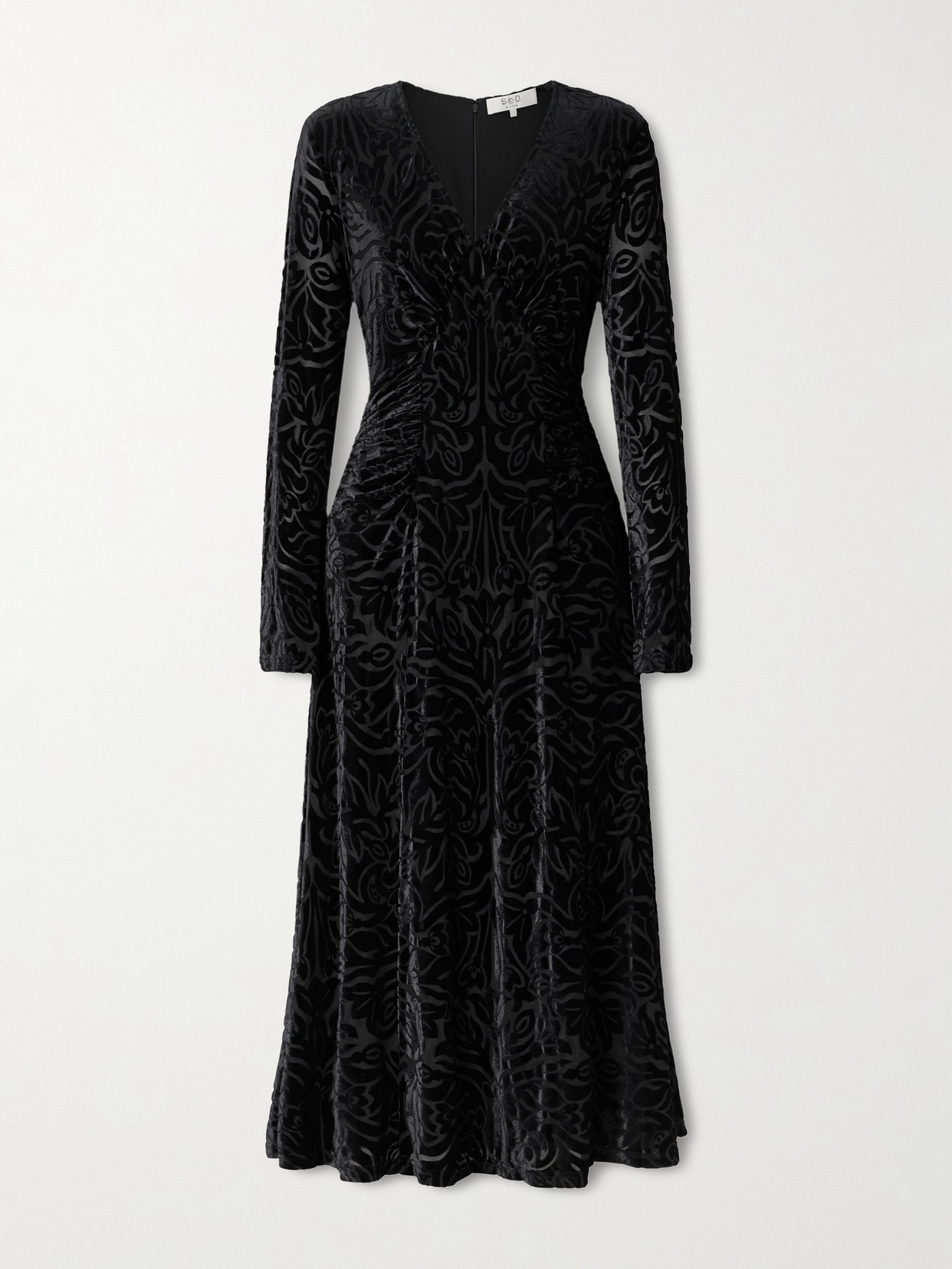 Sea Julie Gathered Devoré-velvet Midi Dress In Black