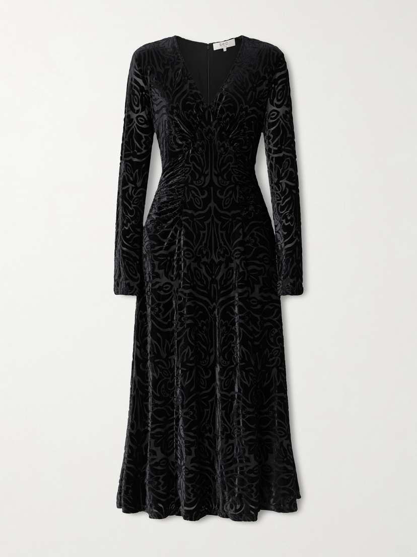 Sea Julie Gathered Devoré-velvet Midi Dress