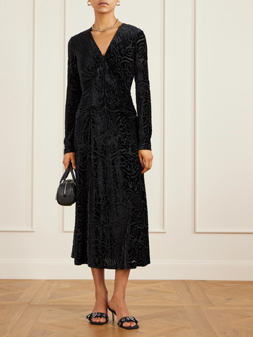 Sea Julie gathered devoré-velvet midi dress