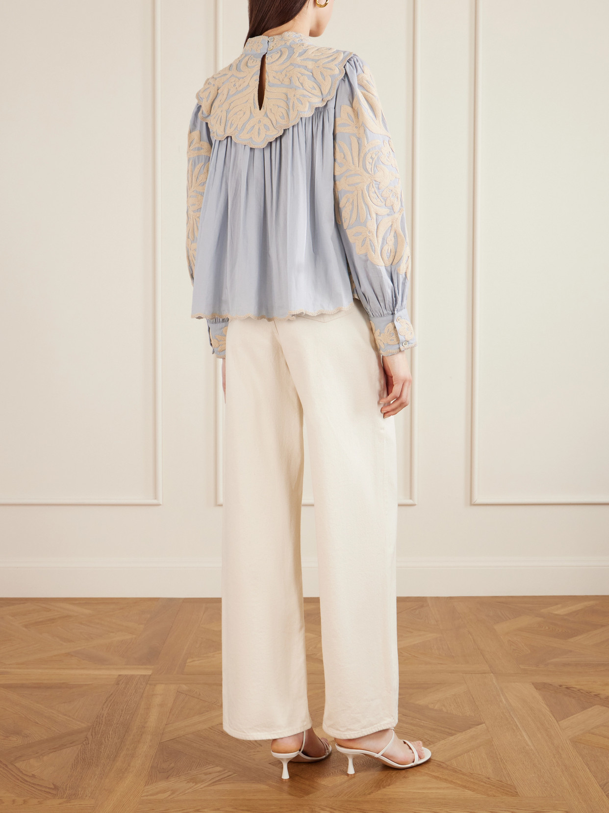 Alexandra Pleated Embroidered Cotton-Voile Blouse