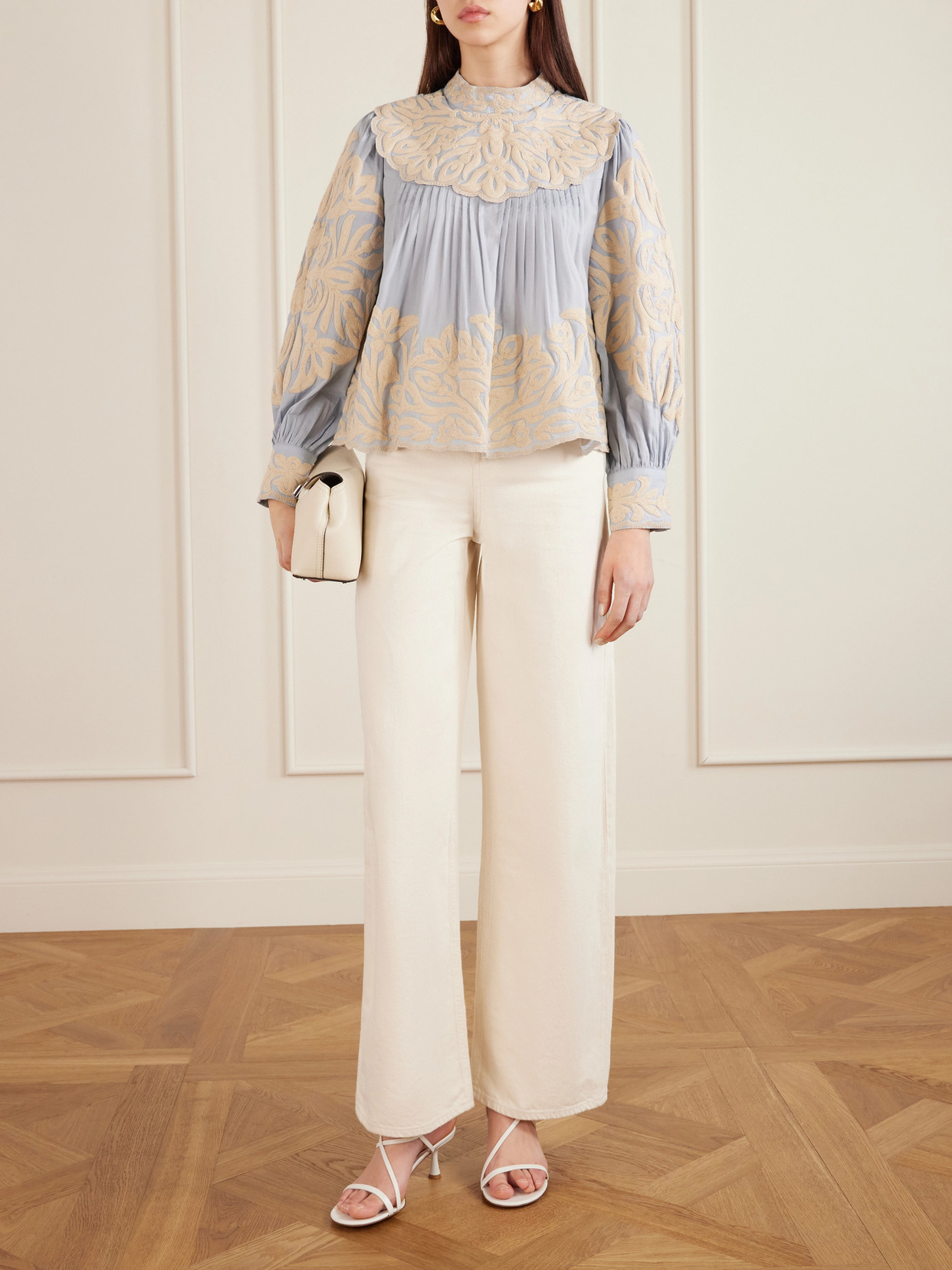 Alexandra Pleated Embroidered Cotton-Voile Blouse
