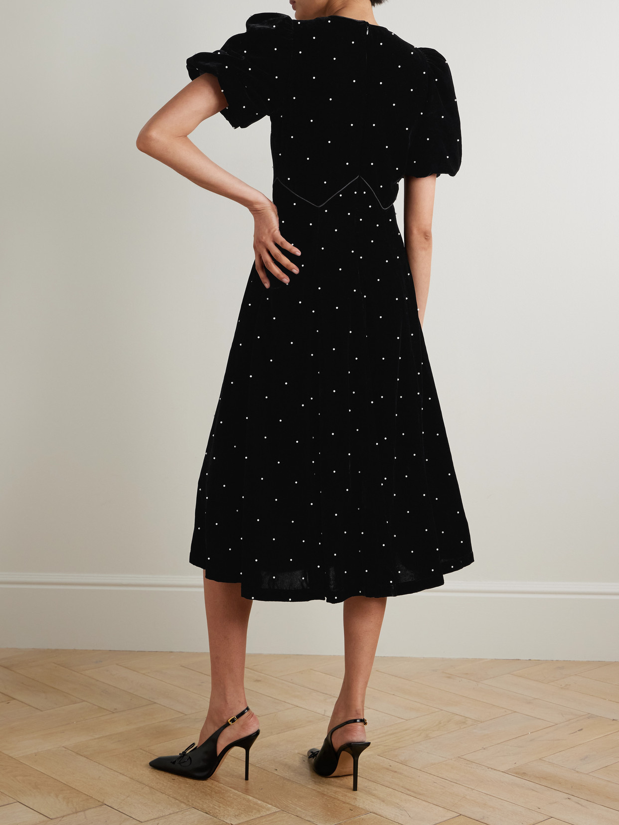 Sea Alberta Faux Pearl-embellished Velvet Midi Dress In Black