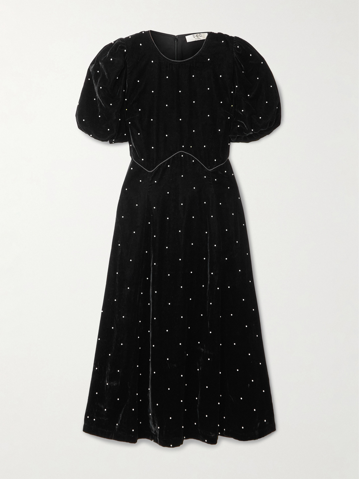 Sea Alberta Faux Pearl-embellished Velvet Midi Dress In Black
