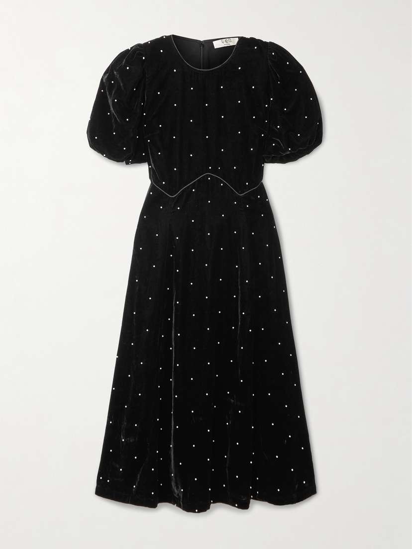 Sea Alberta Faux Pearl-embellished Velvet Midi Dress