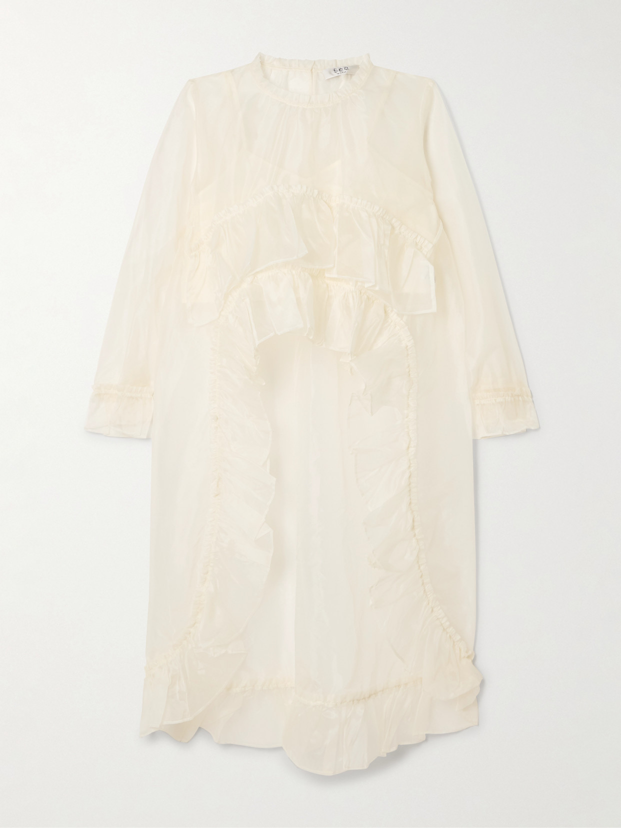 Sea Cornelia Asymmetric Ruffled Silk-organza Top In White