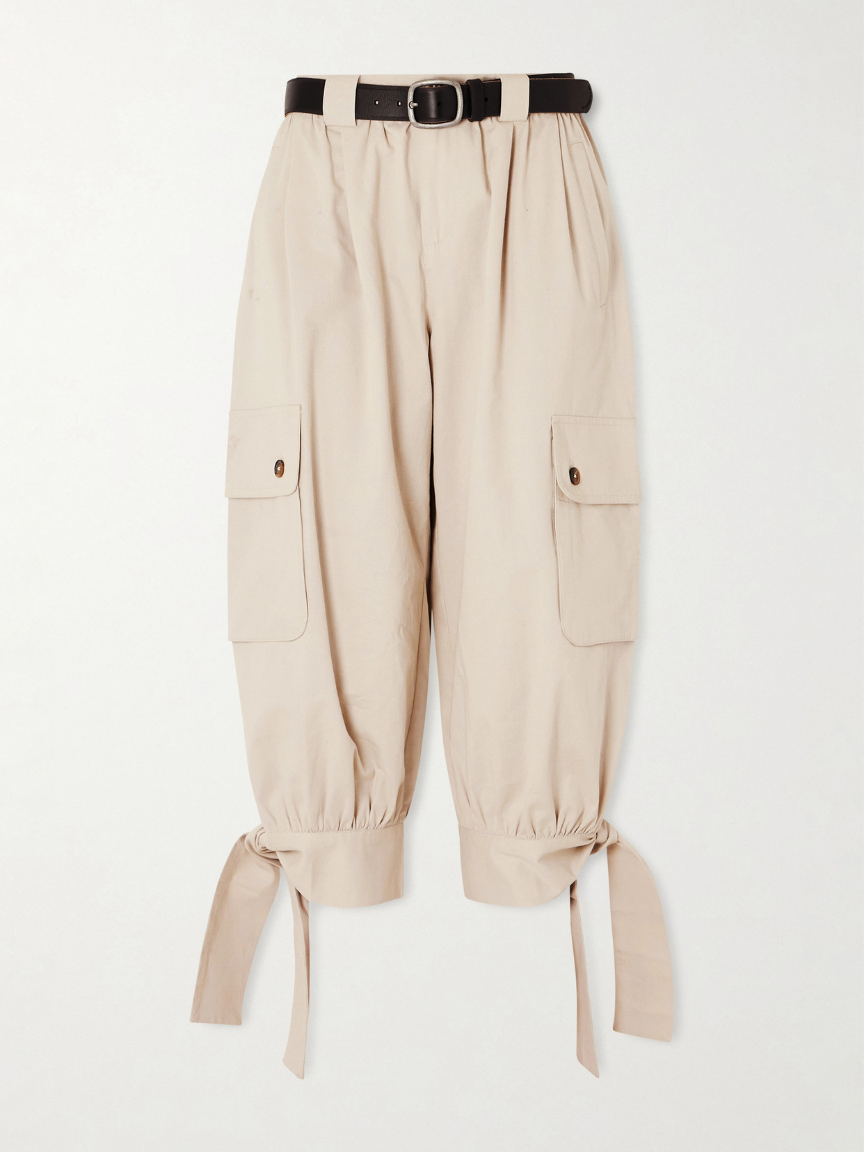 Sea Miles Cropped Belted Cotton Tapered Pants In Neutral