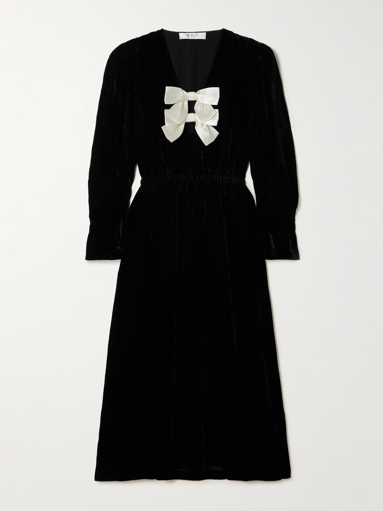 Sea Seraphine Velvet Long Sleeve Midi Dress Black In Black