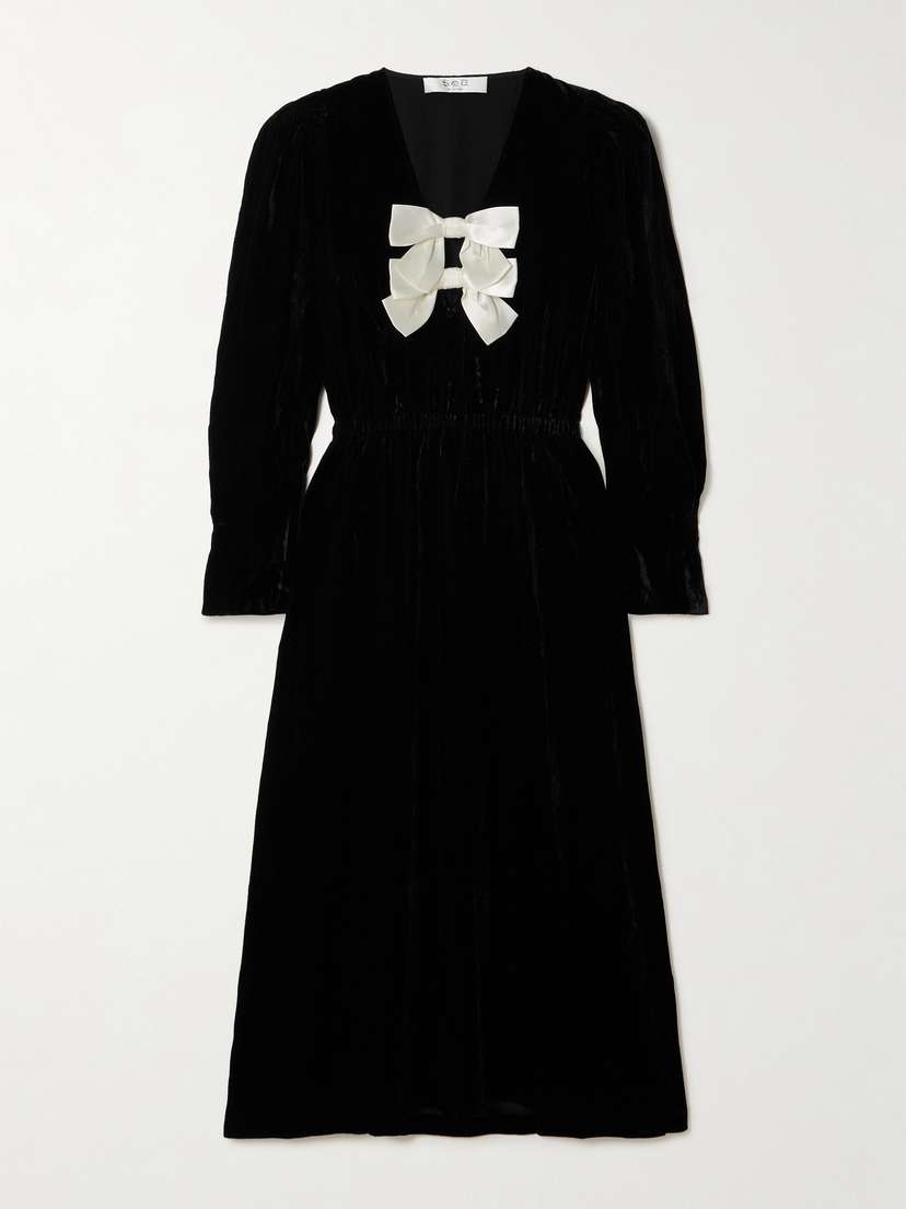 Sea Seraphine Satin-trimmed Velvet Midi Dress