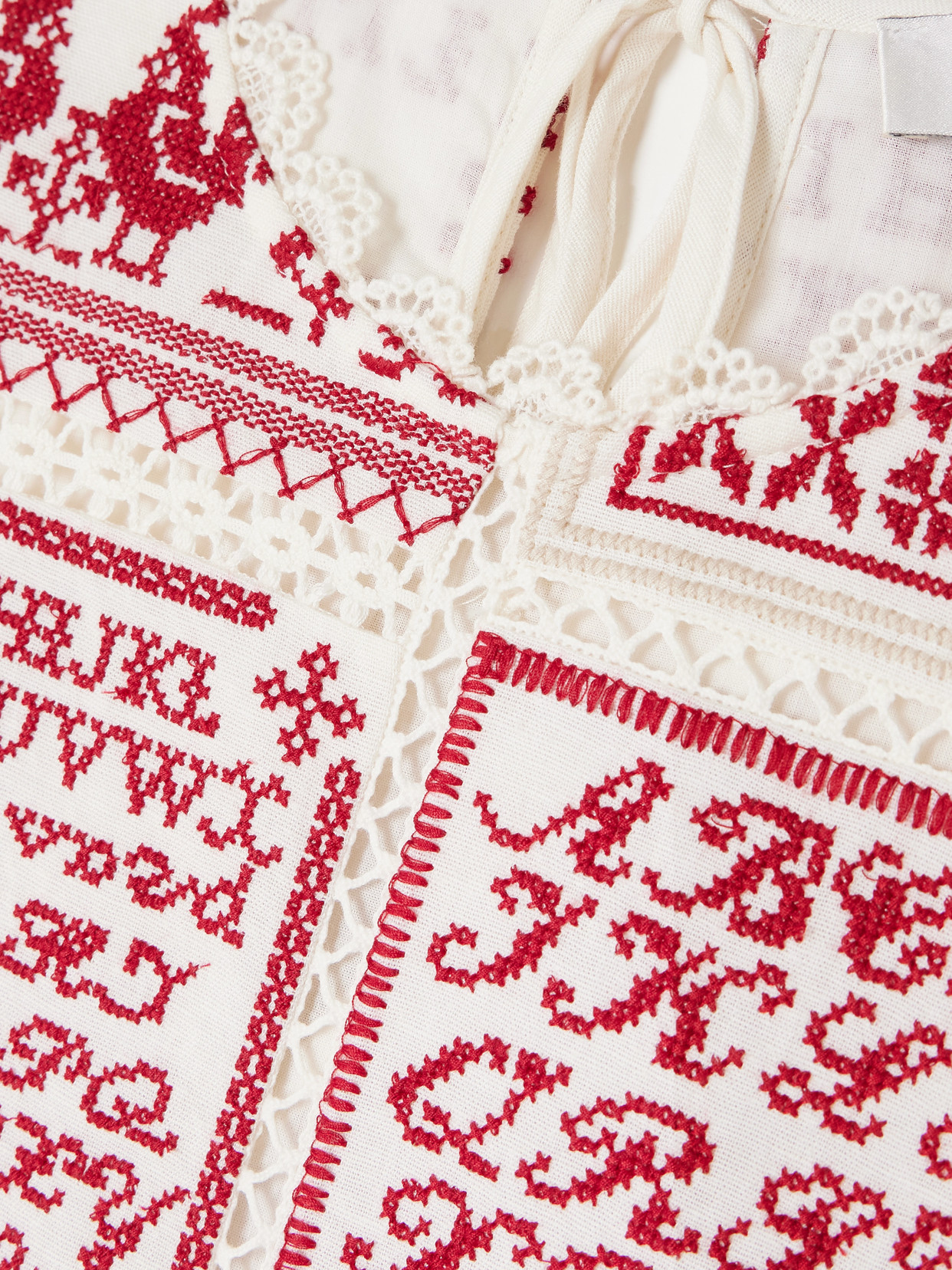 Sea Kit Scalloped Crochet-trimmed Embroidered Cotton And Linen-blend Midi Dress In Multi