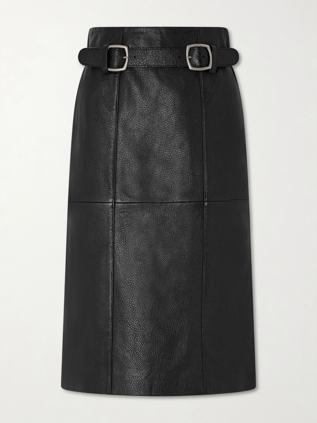 Sea Gwen Belted Paneled Textured-leather Midi Skirt In Black