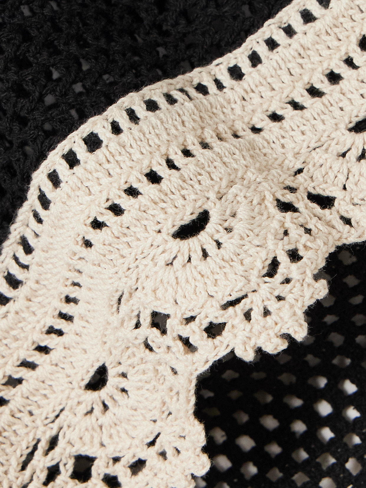 Sea Kendall Crochet-trimmed Open-knit Cotton Shorts In Black