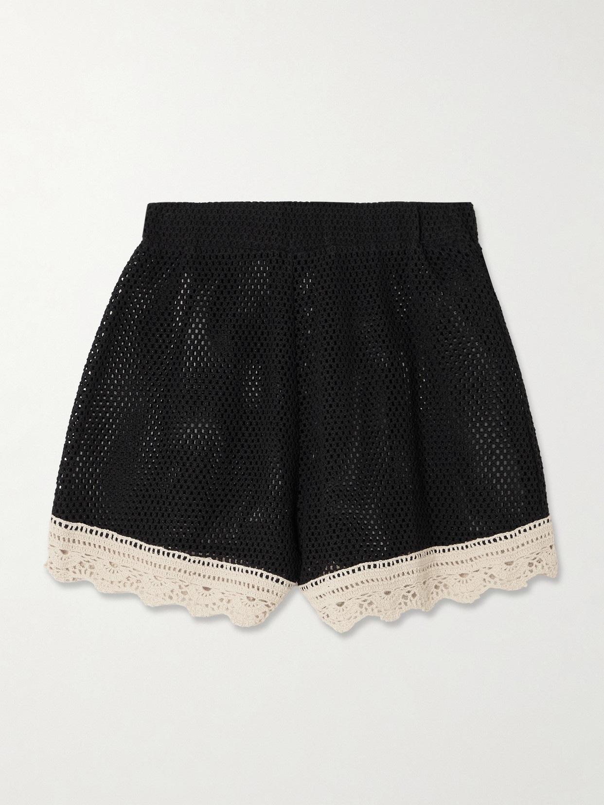 Sea Kendall Crochet-trimmed Open-knit Cotton Shorts In Black