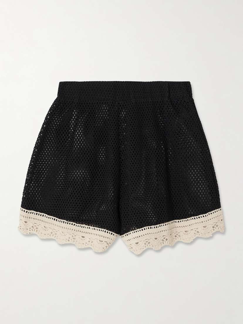 Sea Kendall Crochet-trimmed Open-knit Cotton Shorts