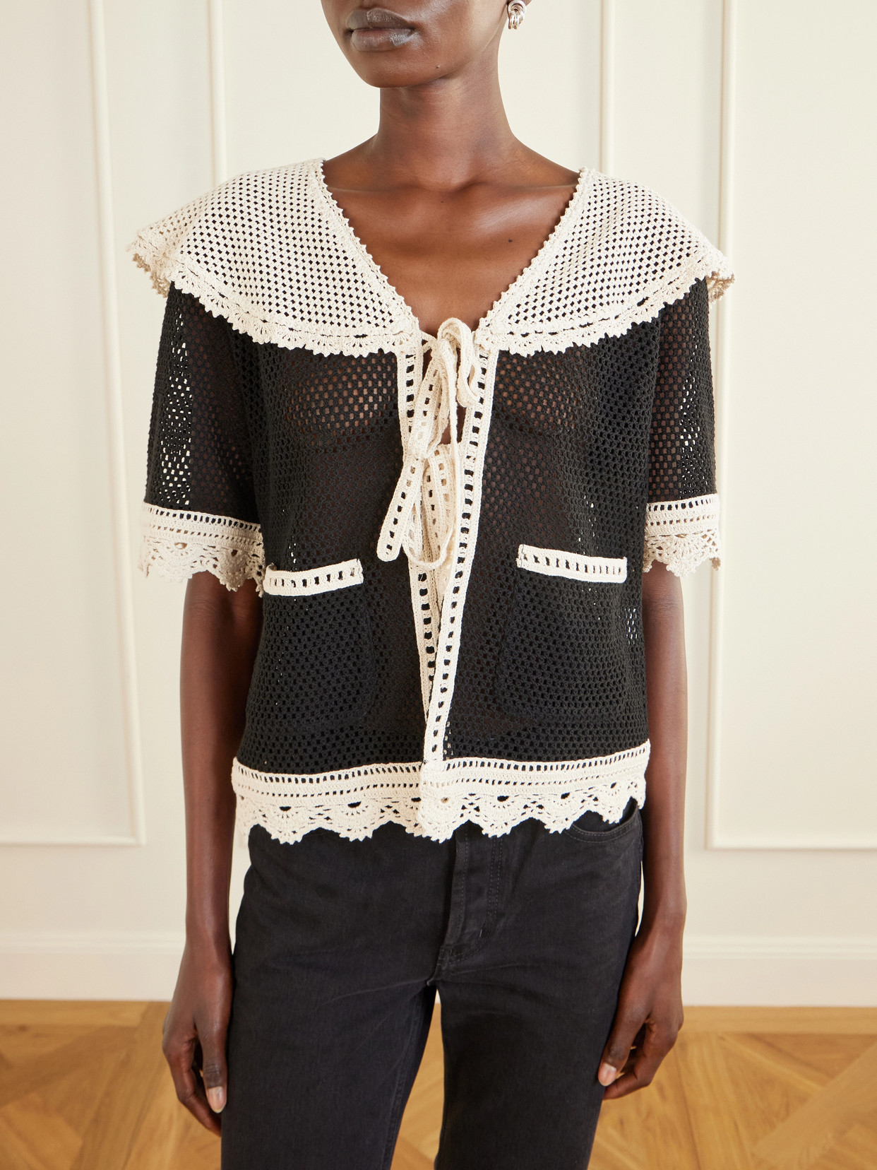 Sea Kendall Crocheted Cotton Blouse In Multi