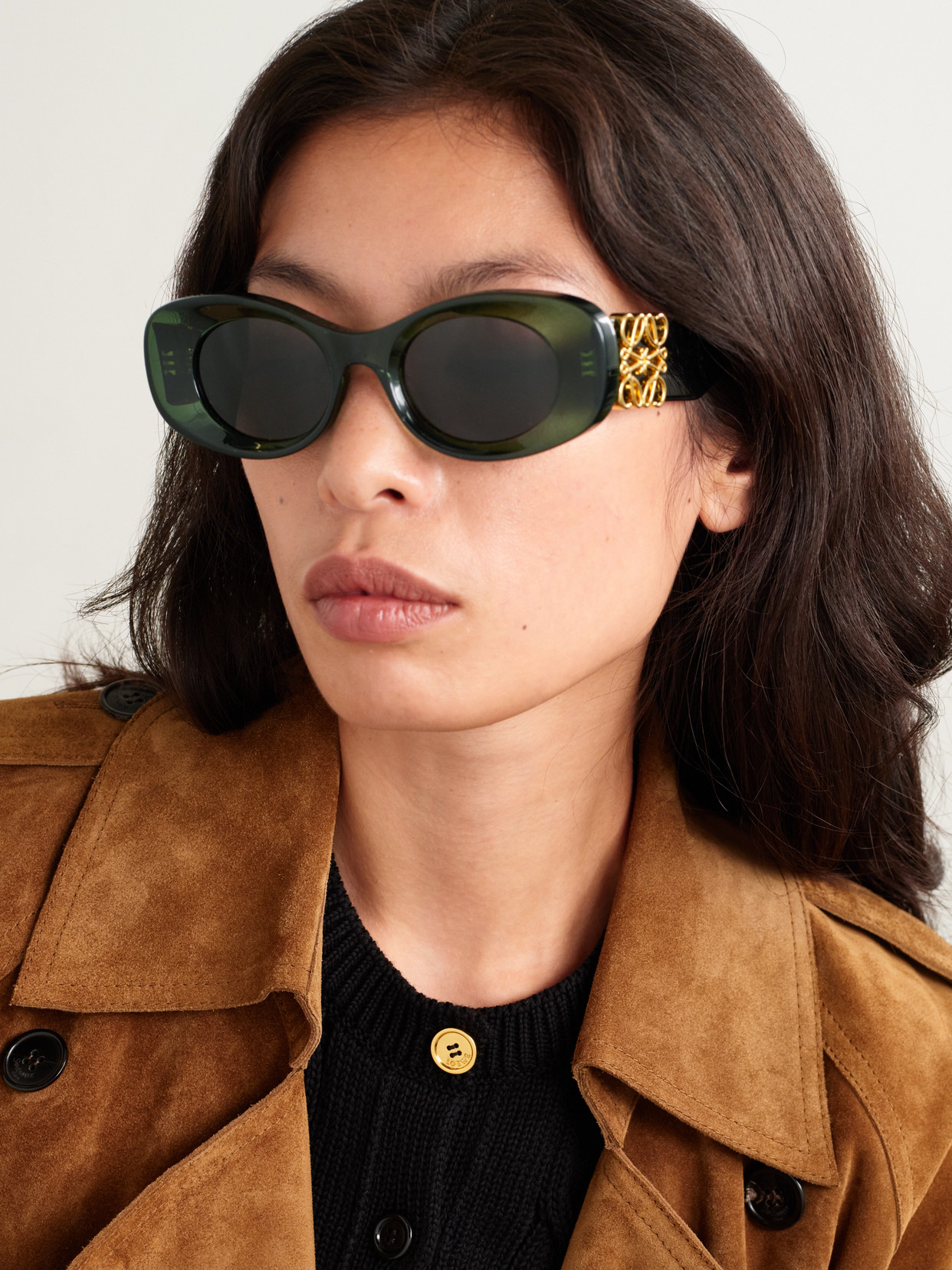 Loewe Womens Dark Green G821mxix01 Oval Frame Acetate Sunglasses In Green