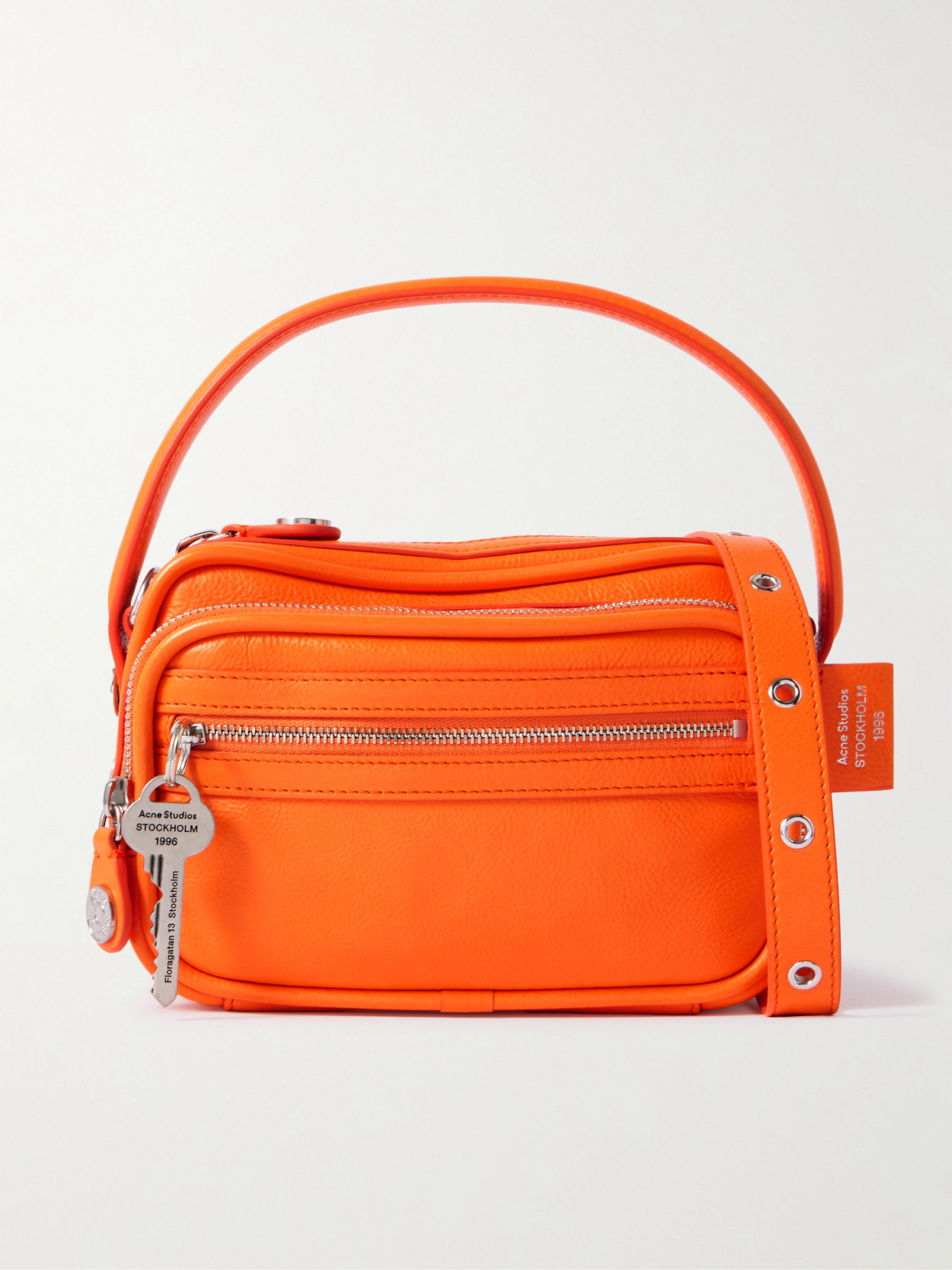 Acne Studios Embellished Textured-leather Shoulder Bag In Orange